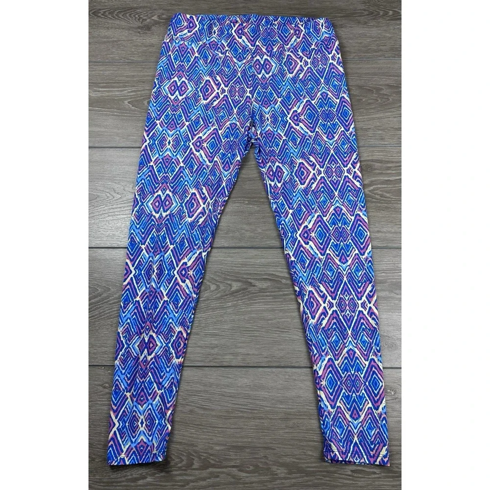 Lularoe Women's Pull On Geometric Pattern Leggins Blue Tall‎ & Curvy